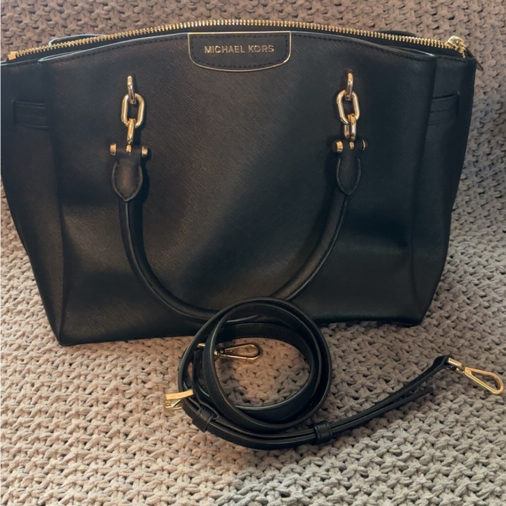 Michael Kors Black Satchel with Gold Accents